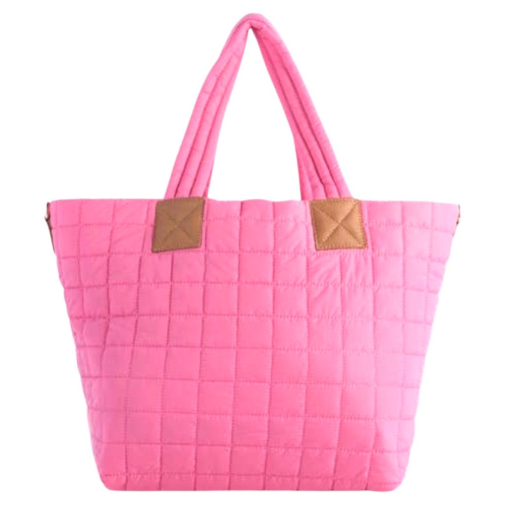 Pink Nylon Ezra Bag with Detachable Strap - Quilted Tote Bag